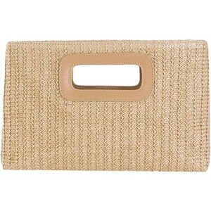 Khaki Straw Clutch Purse for Women Travel Beach Tote Woven Rattan Envelope Bag T